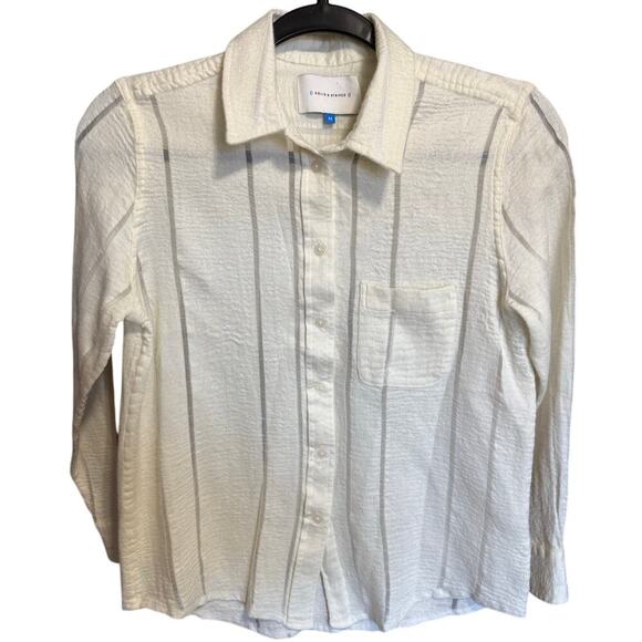 Solid And Striped Oxford Pocket Button Down Tunic Top Wool Silk Size Medium - Picture 4 of 11